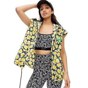 Diane Von Furstenberg Nylon Packable Yellow Poppy Short Sleeve Boxy Vest - OS